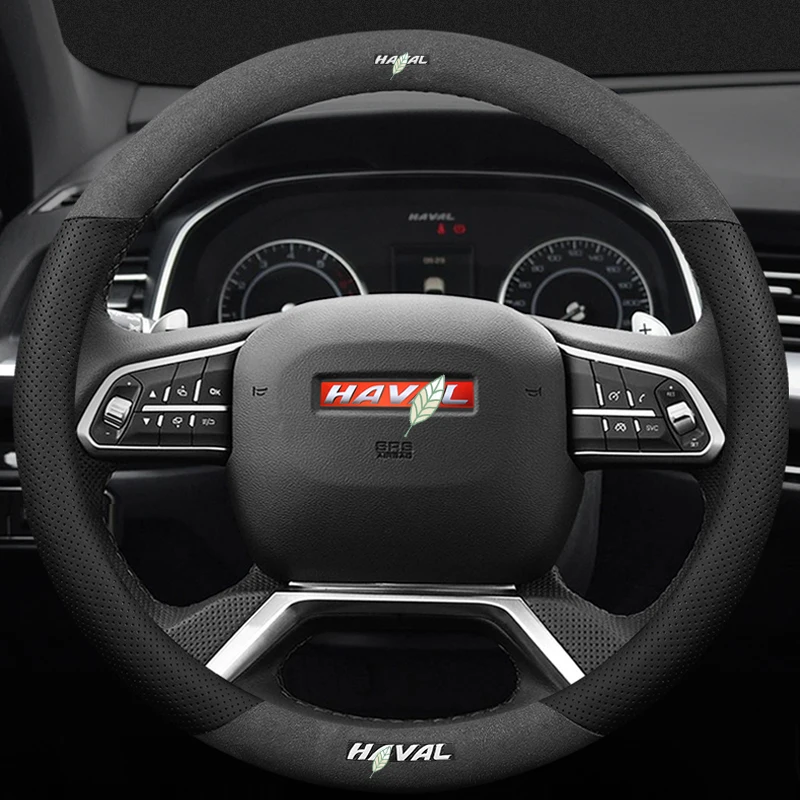 

For Haval 3D Laser Printing Logo Cow Leather Car Steering Wheel Cover Accessories Fit H1 H2 M6 H4 H5 H6 H3 H7 H8 H9 F5 F7