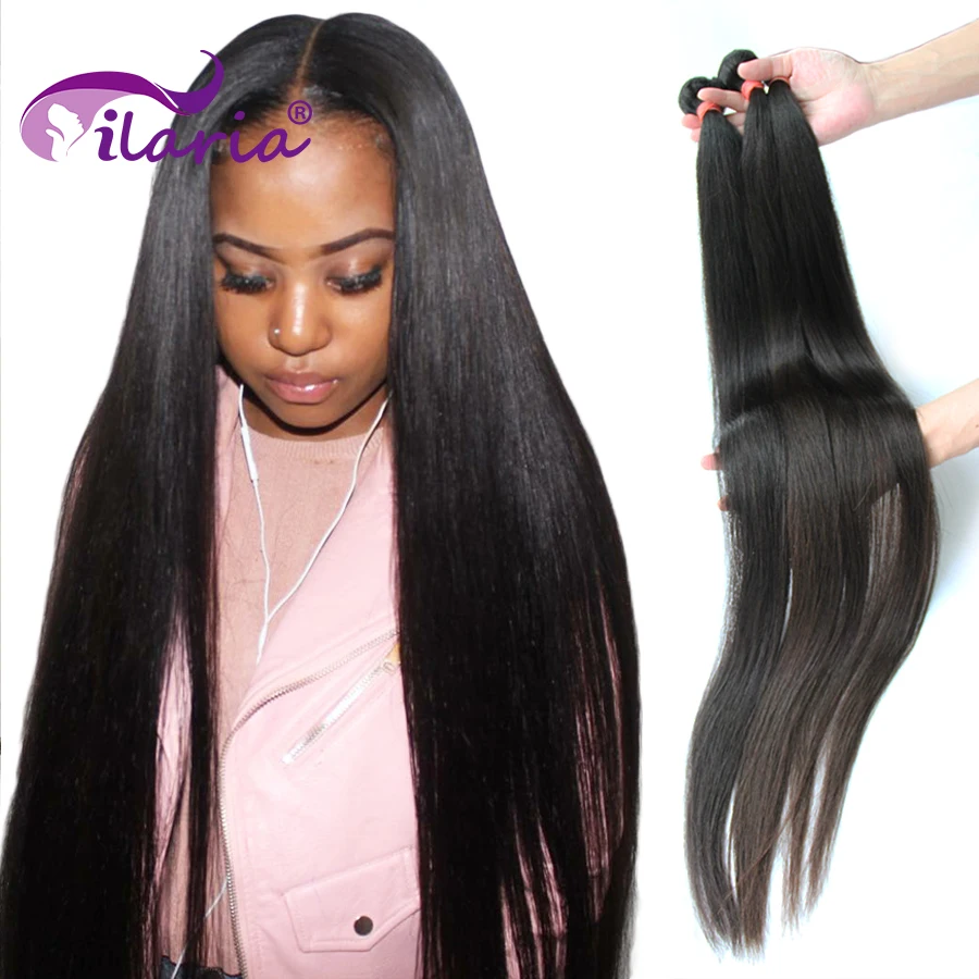 ILARIA 28 30 32 40 pulgadas brasileño extensiones de cabello recto Remy Natural extensiones de cabello 3 4 paquetes crudo extensiones de cabello humano