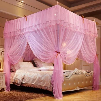

Luxury Princess 3 Side Openings Post Bed Curtain Canopy Netting Mosquito Net Bedding Girls Room Decor Home Supplies