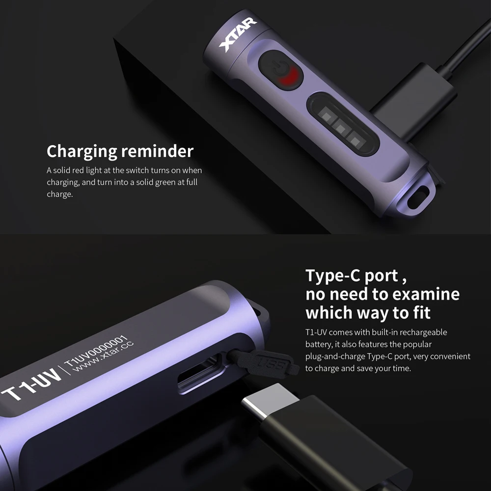 XTAR UV Flashlight T1-UV LED Lamp Ultraviolet Torch Mini UV Light Pet Urine Stains Detector Light For Marker Checker Detection