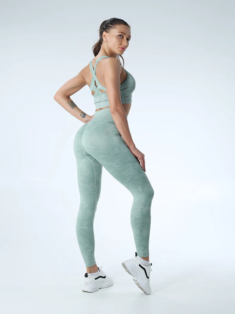 Бесшовный комплект для йоги Женская одежда для фитнеса спортивная одежда женские леггинсы для спортзала мягкий пуш-ап спортивный бюстгальтер с бретельками 2 шт. спортивные костюмы