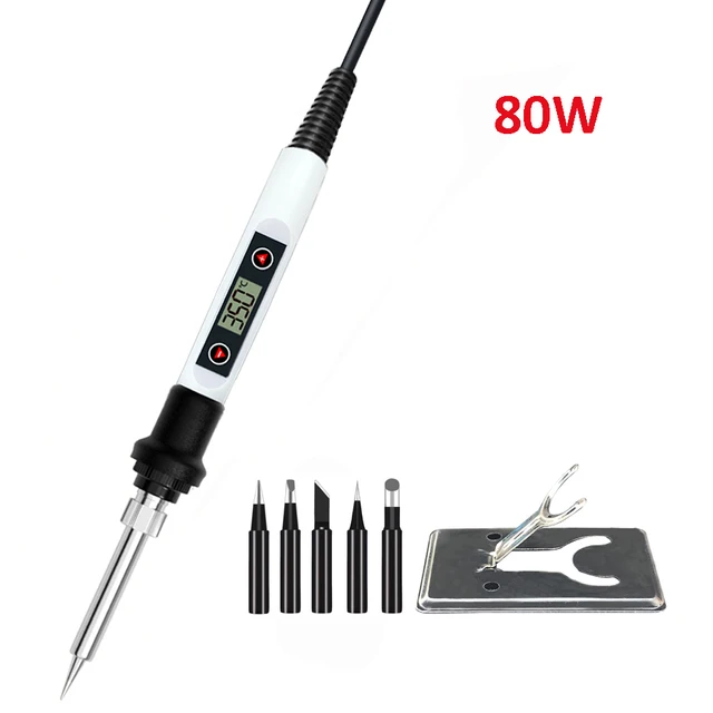 60W/80W Electric Digital Soldering Iron Station 220V 110V Temperature Adjustable Welding Soldering Tips Tools Accessories 80W WHITE SET2