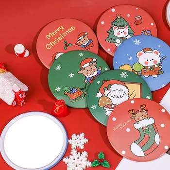 

10Pcs Small Portable Makeup Mirrors Christmas Pattern Mirrors Christmas Gift Xmas Sweet Gifts Party Favors (Random Color)