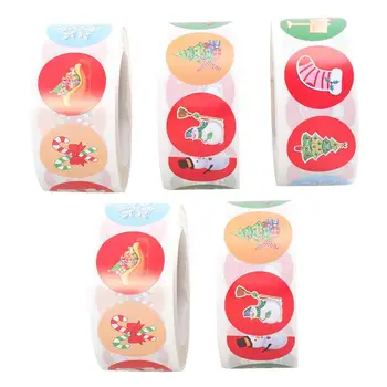 

5 Rolls Christmas Sealing Stickers Round Label Self-Adhesive Candy Bag Stickers