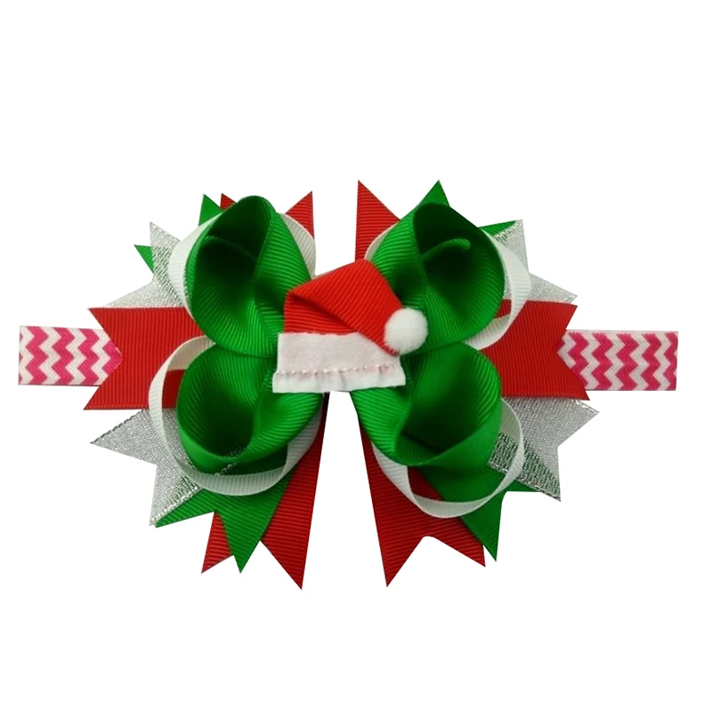 

5 inch Christmas Hat Hair Bows for Toddler Ribbon Hair Band accessory Elastic Band For Baby Girls