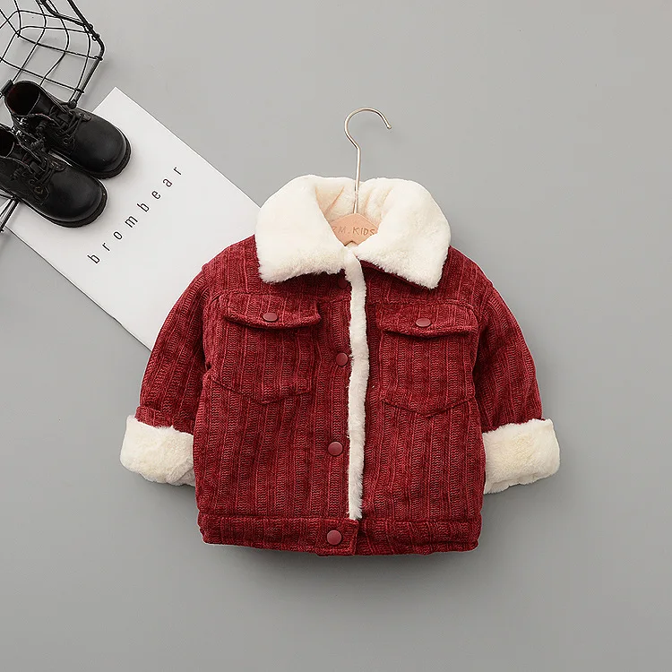 

Winter New Style Korean-style Thick Quilted Cotton-padded Jacket Girls Velvet Lining Cardigan Coat Small Boy Cotton 917