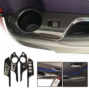 

4pcs/Set ABS Plastic Carbon Fiber Door Handle Holder Window Lift Switch Cover Decoration Trim For Toyota C-HR CHR 2016-20