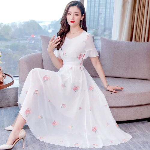

Spring Chiffon Fashion Women Dress 2019 New Style Summer Lotus Leaf Edge Short Sleeve Work Wear Female Slim Temperament Dresses