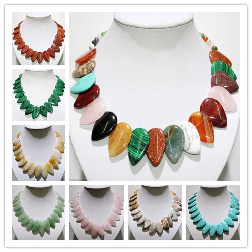 Wholesale natural tiger eye stone crystal agates turquoises opal Drop shape bead handwork for DIY jewelry necklace vintage style | Украшения