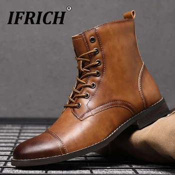 

2020 Autumn Winter Dress Boots For Men Rubber Sole Leather Boots Mens Black Dark brown Inside Fur Men Boots Big Size Casual Shoe