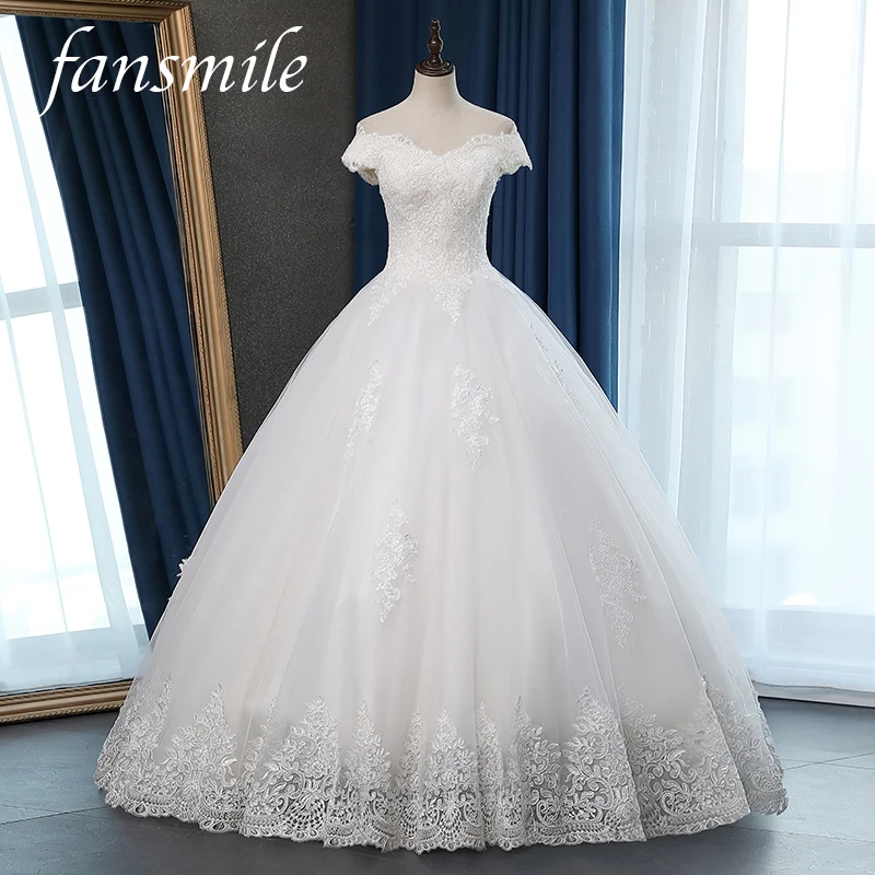 Fansmile Vestidos de Novia винтажное бальное платье, кружевное свадебное платье, Качественное кружевное свадебное платье принцессы, FSM-049F