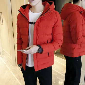 

Winter Coat Men's Thick Korean-style Slim Fit Short Cotton-padded Clothes Hooded Students Warm Cotton Coat