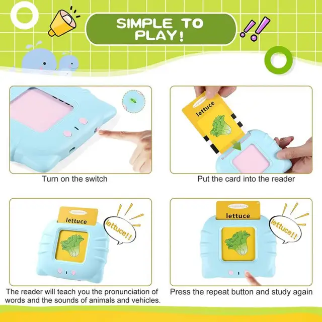 Audible Flash Cards Kids Electronic Book English Language Learning Montessori Education Toys Preschool Typewriter Children Gifts 6