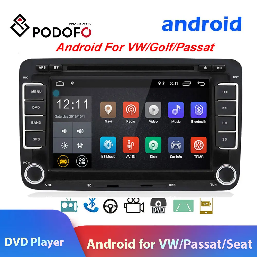 Podofo автомобильный мультимедийный плеер 2 Din DVD для