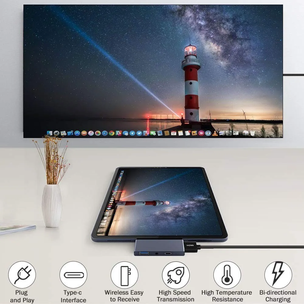 USB C концентратор для Ipad Pro type C адаптер ключ с 4K HDMI USB-C PD 60 Вт Зарядное устройство USB3.0 3,5 мм аудио разъем для наушников док-станция