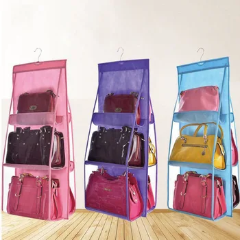 

6 Pocket Hanging Hand Organizer Bouble-sided Clear Wardrobe Closet organizer Bag Door Wall Shoe Purse Storage Bag косметичка