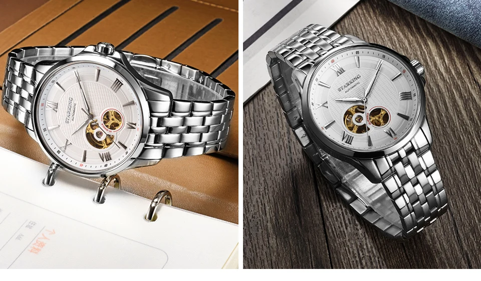 STARKING люксовый бренд автоматические механические часы мужские водонепроницаемые Tourbillon часы с календарем кожаные золотые наручные часы AM0183