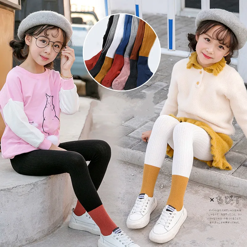 

2020 New Patchwork Pattern Children Leggings For Age 3-10 Years Girls Candy Colors Trousers Autumn Pure Cotton Kids Leggings