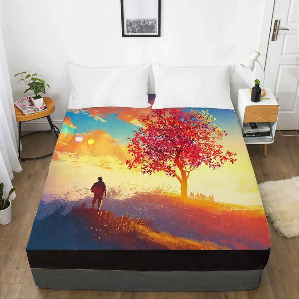 Sábana bajera de lujo 3D 160x20/150x200, Sábana de cama con banda elástica,  Funda de colchón, ropa de cama, ropa de cama, paisaje nocturno - AliExpress