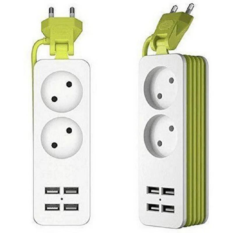 Штепсельная Вилка ABKT-EU, 4 Usb с кабельным штекером, 2 порта переменного тока, многофункциональная круглая штепсельная вилка европейского стандарта
