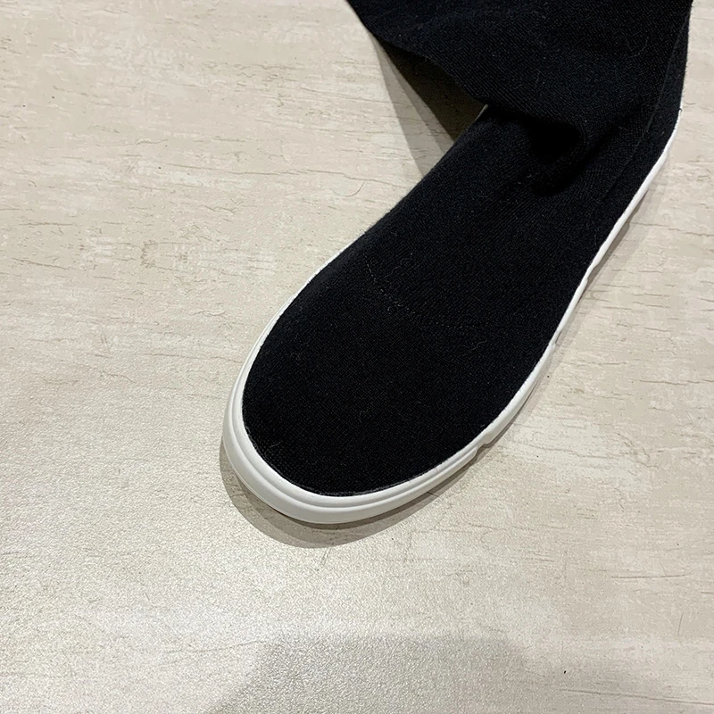 Black Gray Over The Knee Knitted Elastic Socks Boots Women Casual Non Slip Winter Long Thigh High Boots for Girls