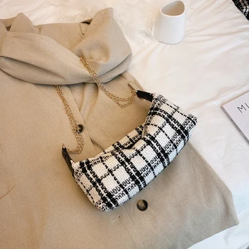 

Fashion 2020 Plaid Women Crossbody Bag Retro Woolen Chain Small Female Shoulder Messenger Handbags Lady Street Travel Pouch