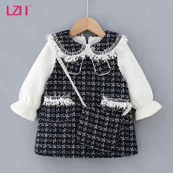 

LZH 2020 New Autumn Winter Girls Party Dress For Girls Woolen Long Sleeve Lace Dress Kids Girls Princess Dress Children Clothes