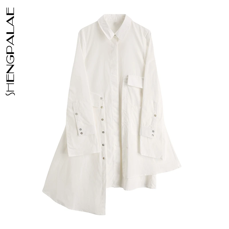 

SHENGPALAE 2020 New Fashion Women Splice Shirt Female Tops Long Sleeve Casual Turn-down Collar Women's Loose Blouse ZA3256