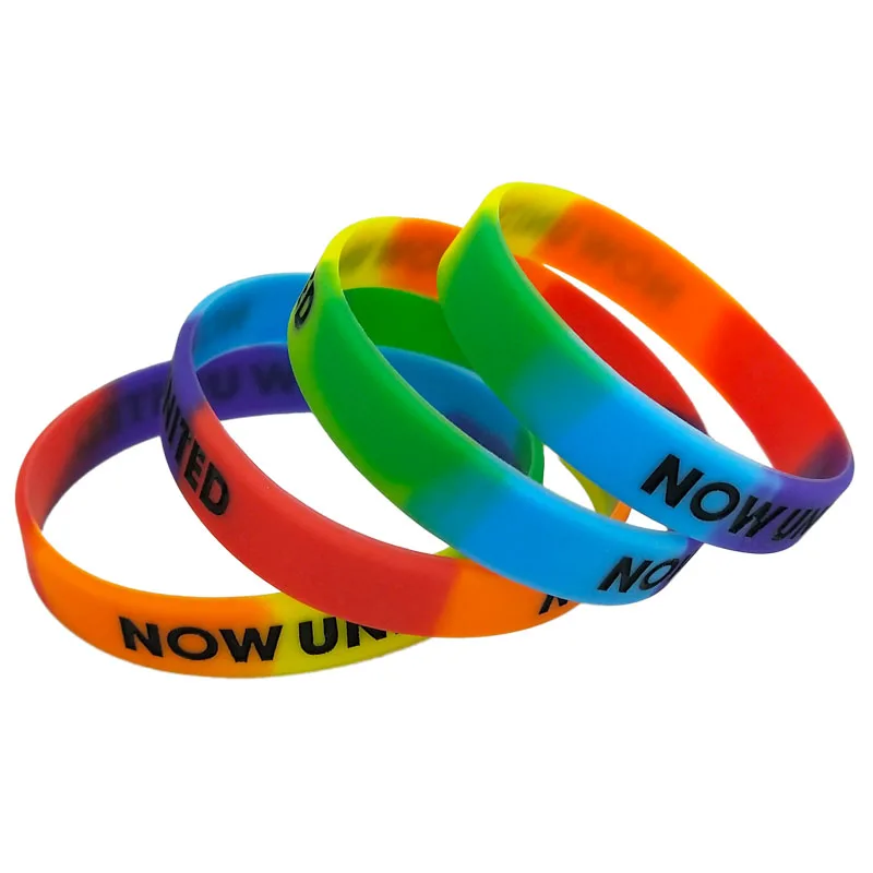 1PC NOW UNITED Rainbow Color Silicone Bracelets&Bangles Letters Wristband Sports Rubber Fashion Jewelry Gifts SH327