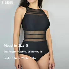 Riseado mulher maiô uma peça 2020 push up malha alta pescoço maiô verão beach wear sexy sem costas fatos de banho(China)