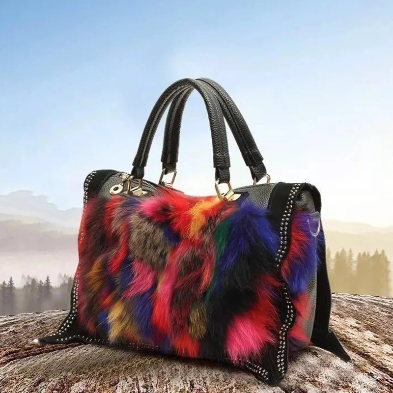 Bolso de diseñador de piel de conejo para mujer, de siete colores bandolera  de piel de zorro, de lujo, de invierno|Bolsos de hombro| - AliExpress