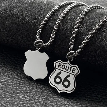 

2020 New Arrival Stainless Steel US Route 66 Biker Pendant Necklace Hip Hop Rock Jewelry For Men and Women Chain Length 50-70CM