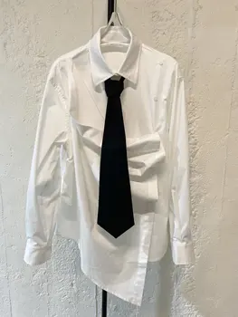 

2019 New Ladies Fashion Long Sleeve Sexy Casual Pure Color Pleated Tie Shirt 1218