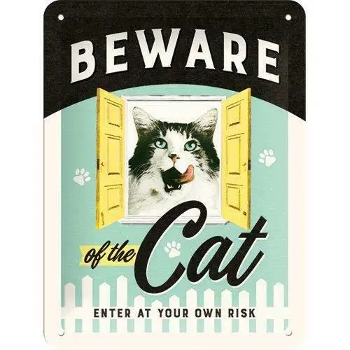 

Nostalgic-Art - Tin Sign Wall Plaque - Beware of The Cat Retro Wall Home Bar Pub Vintage Cafe Decor, 8x12 Inch