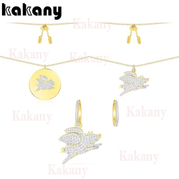 

Kakany New Fashion European And American Zirconium Oxide Shiny Inlaid Zircon Gold Flying Pig Crystal Necklace Female Earrings