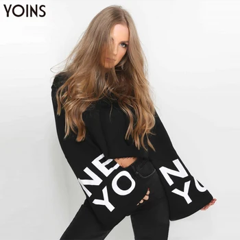 

YOINS 2020 Spring Autumn Hoodies Sweatshirts For Girls Round Neck Letter Pattern Long Sleeves Cropped Tops Casual Moletom Femme