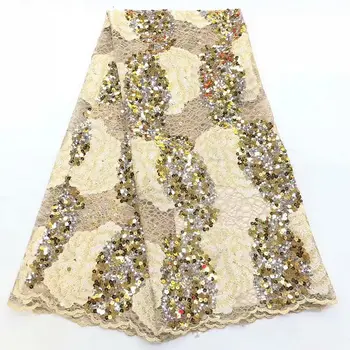 

French Net Lace Fabric 2019 Latest African Guipure Lace Fabric With Embroidery Mesh Tulle White Cord Sequins Lace Fabric