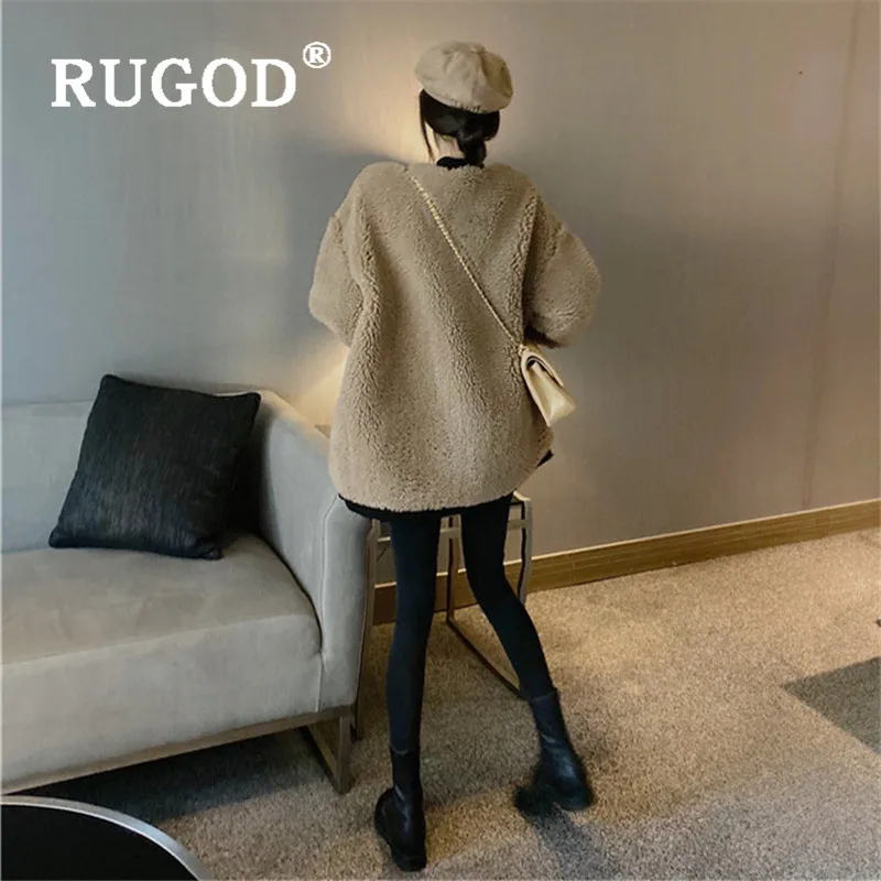 RUGOD, Женское зимнее пальто, v-образный вырез, негабаритное, мягкое, теплое, толстое, шерстяное пальто, однобортное, модное, женское, элегантное, винтажное, хаки Пальто