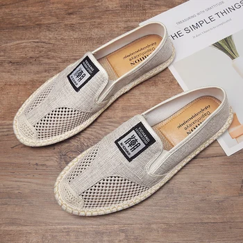 

New Men Breathable Flat Shoes Espadrilles Linen Woven Sleeves Casual Canvas Shoes Classic Driving Straw Mesh Lazy Shoes Sneakers