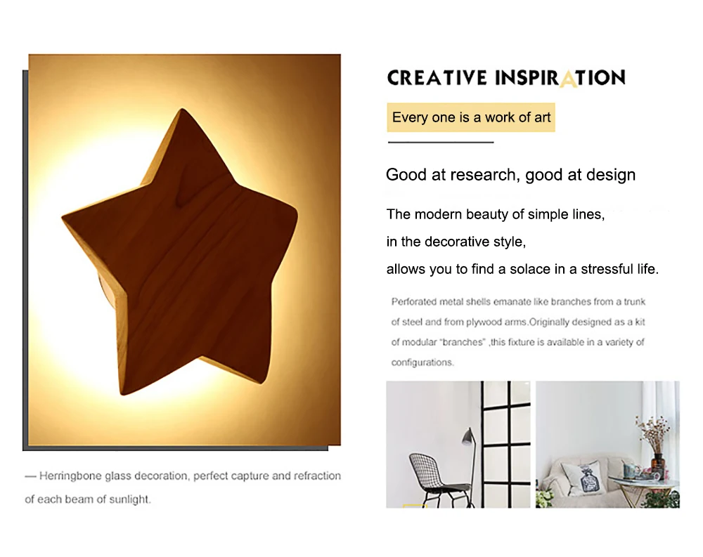 Zerouno, настенный светильник, Деревянная звезда, светильник для спальни, прикроватный изголовье, светильник для чтения, светодиодная лампа для лестничной клетки, лофт, отель, офис, для дома