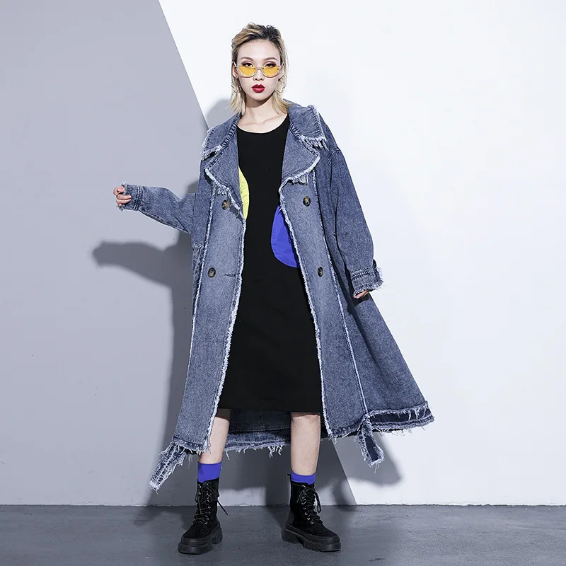 Max LuLu корейская мода осень женские панк-джинсы одежда женские джинсовые длинные тренчи пальто винтажные синие негабаритные ветровки