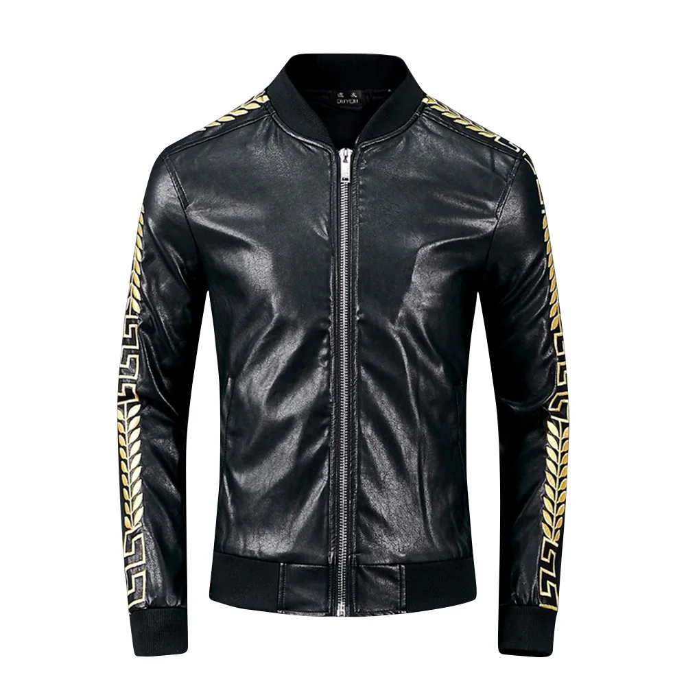 DUYOU/мужские Куртки из искусственной кожи с вышитым тигром, уличный стиль, стоячий вырез, Sudaderas Hombre, ребристый рукав, уличная одежда, мужские куртки и пальто