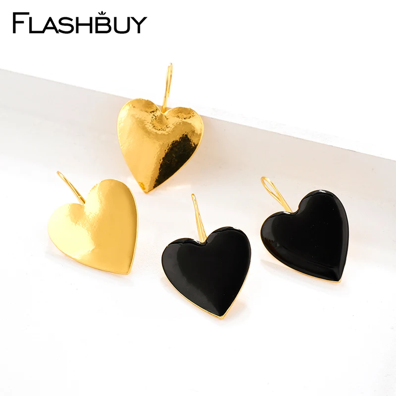 

Flashbuy Trendy Metal Heart Drop Earrings for Women Fashion Gold Oil Black Alloy Statement Earrings Jewelry Fashion Pendientes