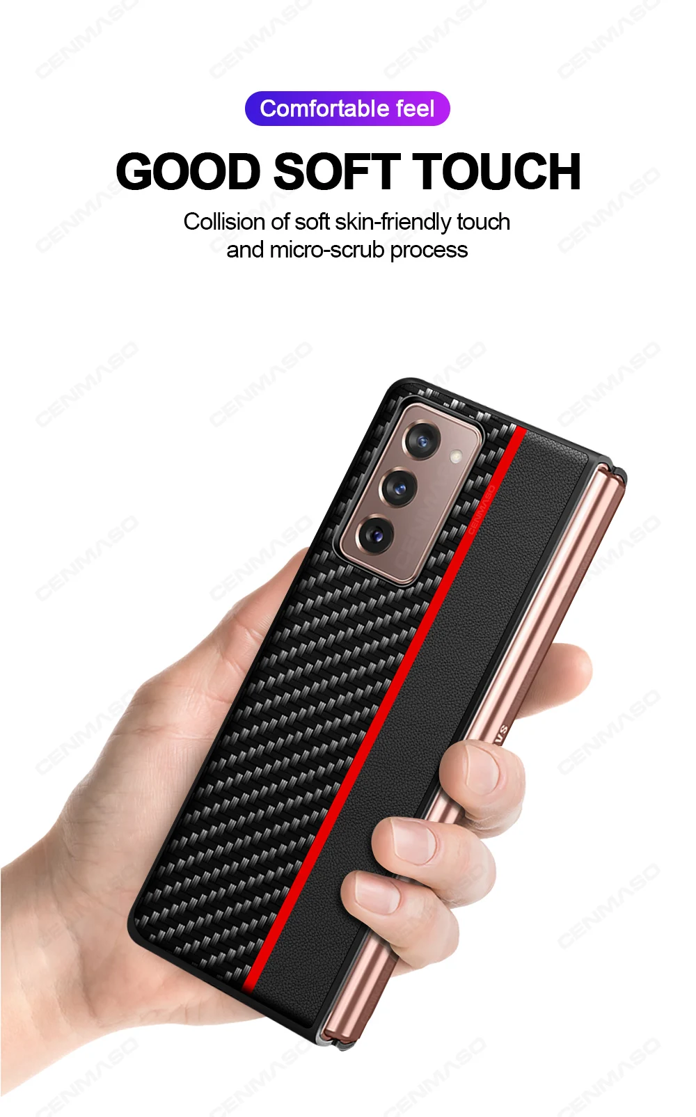 For Samsung Galaxy Z Fold 2 Case CENMASO Original Carbon Fiber Texture Leather Shockproof Back Cover For Samsung Fold2 5G Case