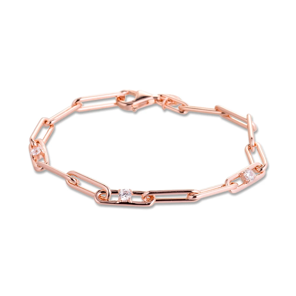 Authentic 925 Sterling Silver Rose Gold Link Chain & Stones Bracelets