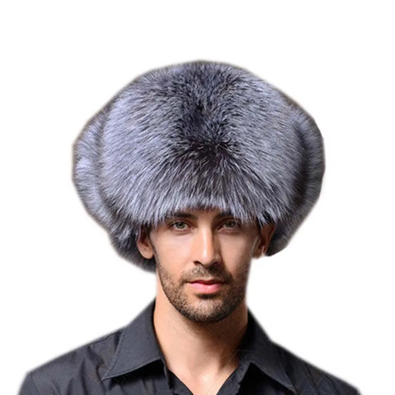 Мужская теплая ушанка меховая шапка-зимняя шапка из искусственного меха лисы кожаная русская охотничья шапка Авиатор