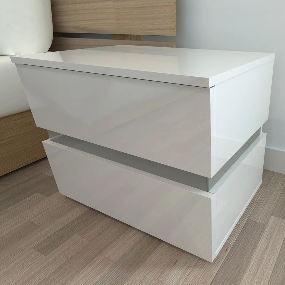 

Double Side Bedside Cabinet Nightstand Side End Table with RGB LED White[US-Stock]