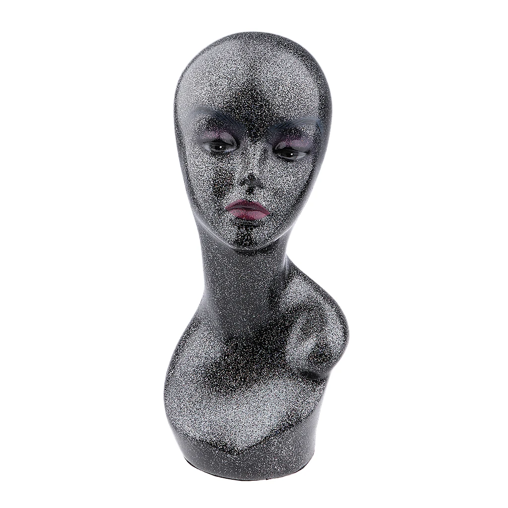 Glitter Mannequin PVC Manikin Head Realistic Mannequin Head Bust Wig Head Stand for Wigs Jewelry Display Making Styling