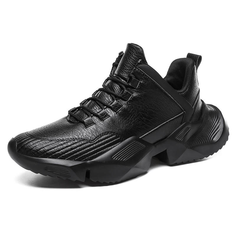 Трендовые Мужские дышащие кроссовки кожаная спортивная обувь Черная Спортивная обувь для мужчин кроссовки для фитнеса беговые кроссовки Zapatillas - Цвет: Black