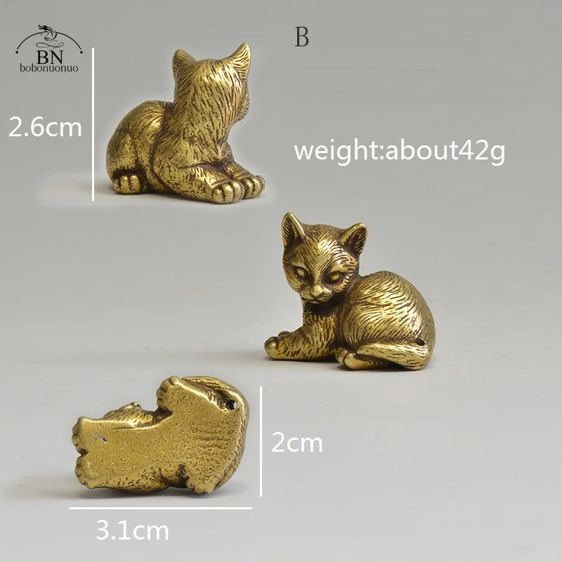 8 Styles Available Brass Cute Cats Figurines Miniatures Desktop Ornaments Classical Small Animal Tea Pet Home Decors Accessories vintage miniature animal figurines